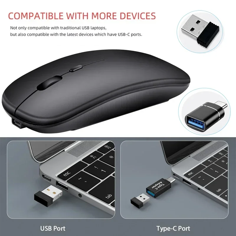 Ratón inalámbrico para juegos Compatible con Bluetooth (modo Dual: BT + 2,4 Ghz) Ratones ergonómicos recargables para PC/portátil/Macbook ﻿ - imagen 4