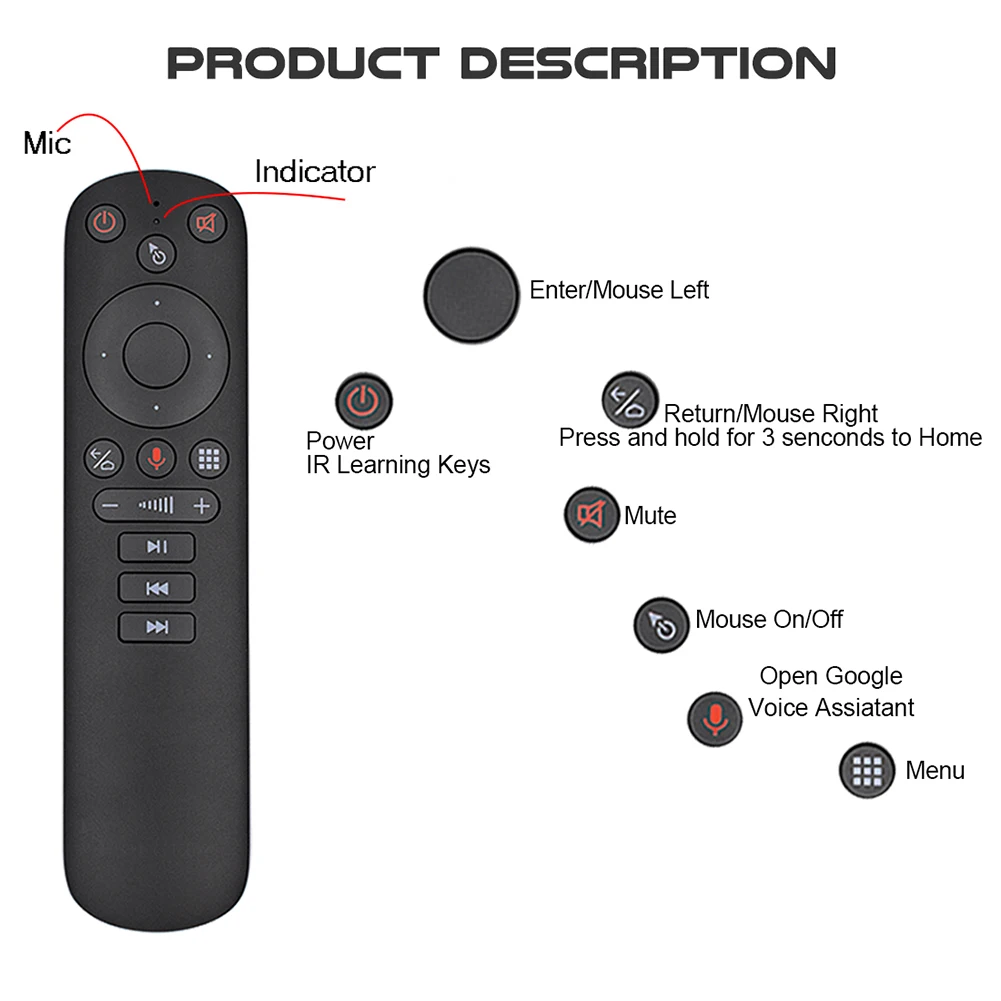 Control remoto por voz G50S G40 G30, giroscopio, ratón de aire inalámbrico, Mini Kyeboard, controlador de aprendizaje infrarrojo para Android TV Box PC - imagen 5