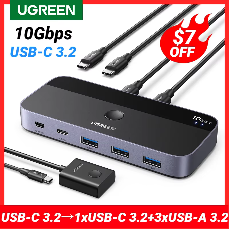 Conmutador USB-C UGREEN 10Gbps 2 Puertos 4 Dispositivos