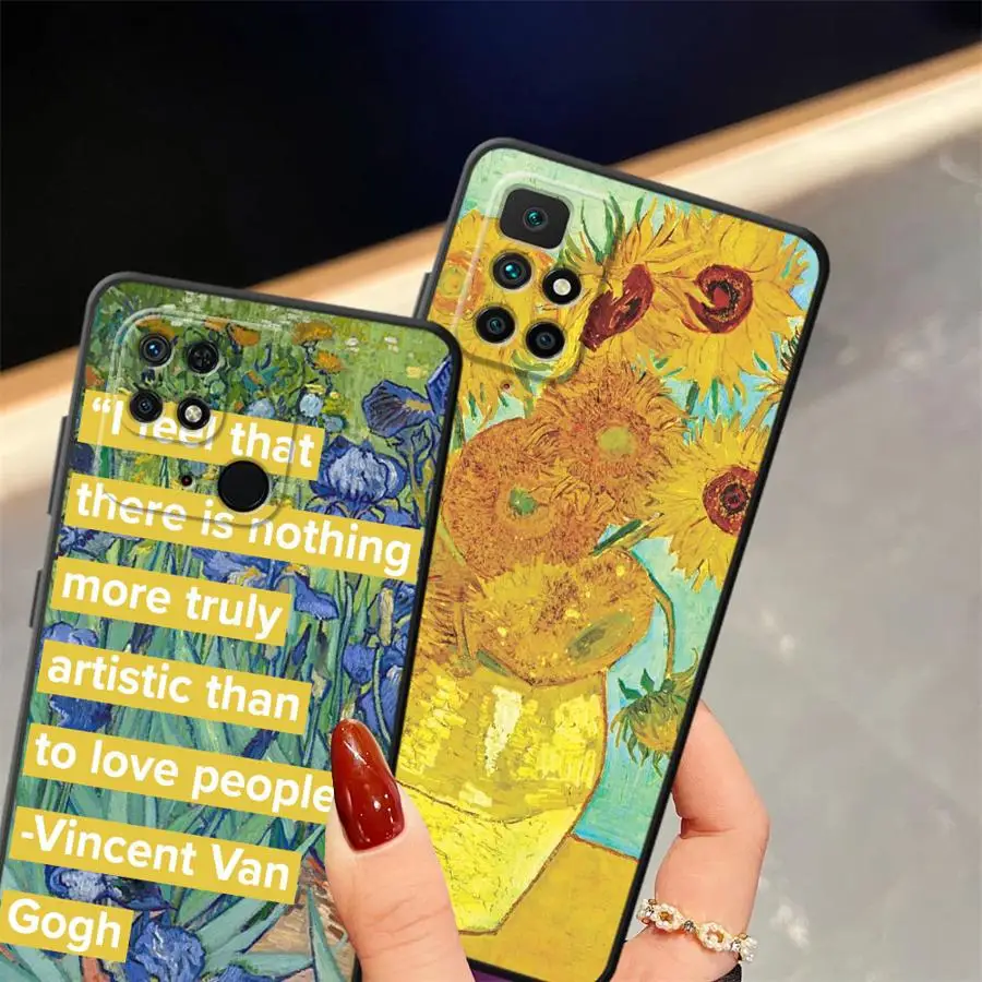 Funda de girasoles Van Gogh para Xiaomi Redmi A4 9 A1 A2 Plus A3 12C 13C K40 K80 Pro 10 14C A5 funda de teléfono suave negra - imagen 4