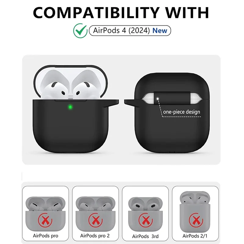 Funda para Apple AirPods 4 con Kit de limpieza, funda protectora de silicona suave para mujeres y hombres con cuerda antipérdida antideslizante - imagen 2