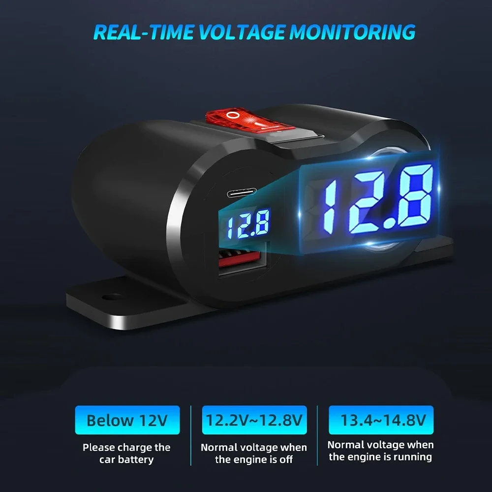 Cargador de coche 36W PD3.0 + 18W QC3.0 con interruptor de alimentación, salida USB de 12V, enchufe de encendedor de cigarrillos para coche, RV, motocicleta marina, camión, ATV - imagen 3