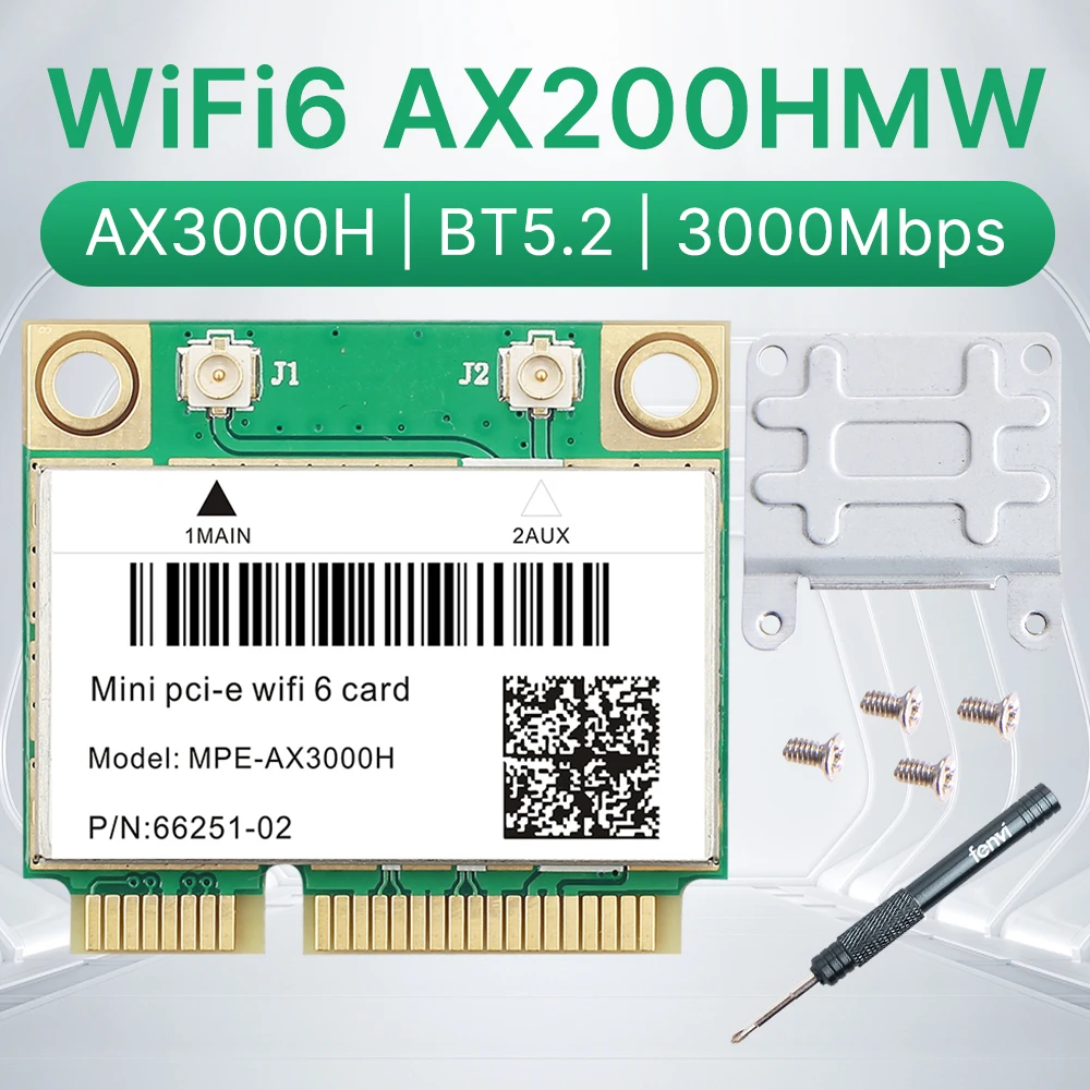Wifi 6 AX200HMW 3000Mbps tarjeta Wifi inalámbrica Bluetooth 5,2 802.11ax/ac AX3000H adaptador de red de doble banda 2,4 Ghz/5Ghz para Win10/11