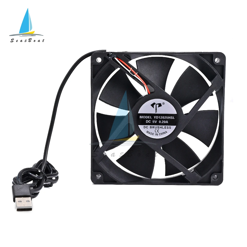 Ventilador de refrigeración sin escobillas para ordenador, Enfriador de plástico negro, interfaz USB, 8025/9225/12025 DC 5V