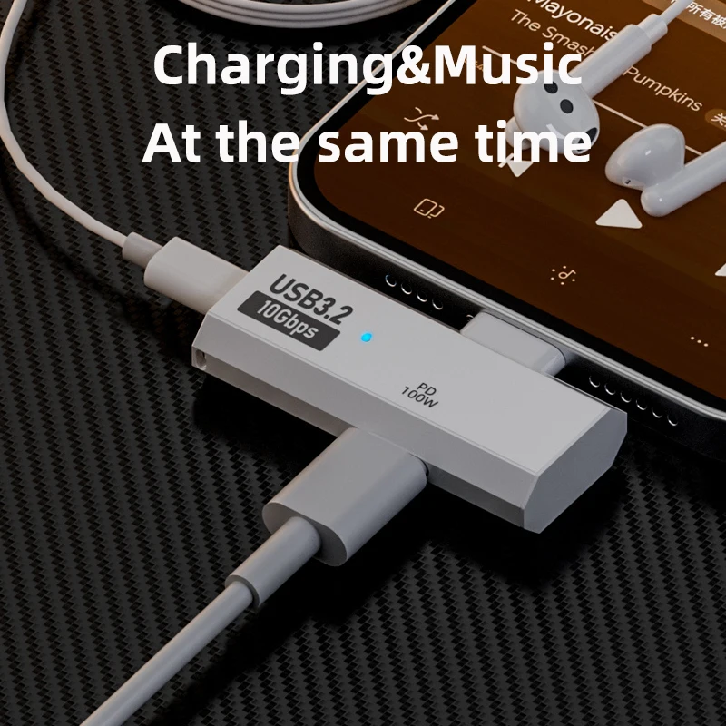 Adaptador divisor OTG 2 en 1 PD100W USB3.2 10Gbps USB C a doble tipo C adaptador convertidor de carga rápida para teléfono portátil auriculares - imagen 4