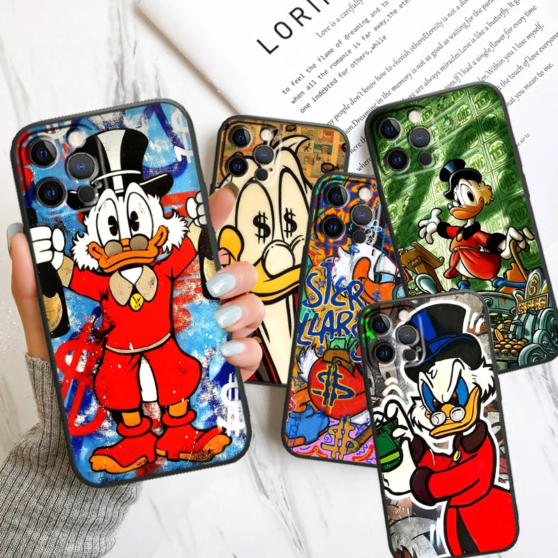 McDuck Scrooge-funda suave para Apple iPhone, cubierta negra para 15 14 13 12 11 Mini XS XR X 6S 6 Pro Max Plus