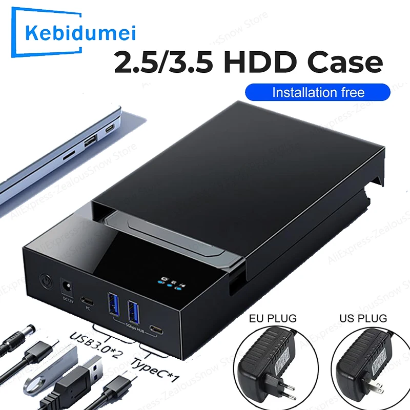 Caja HDD SATA 2,5/3,5, concentrador USB 3,0, lector de disco duro externo, compatible con adaptador HDD tipo C a SATA de 20TB con alimentación de 12V