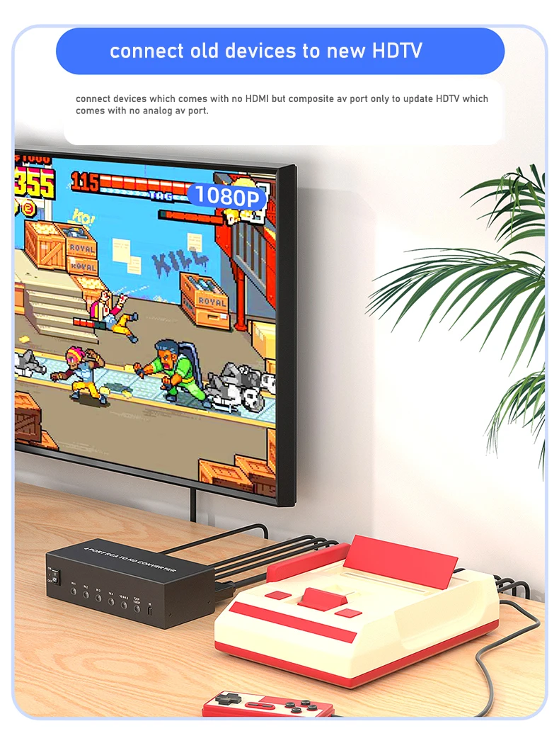 Conmutador convertidor RCA a HDMI 1080P 4 en 1 salida compuesto AV a HDMI convertidor de interruptor escalador con control remoto 3 RCA AV en salida HDMI - imagen 3