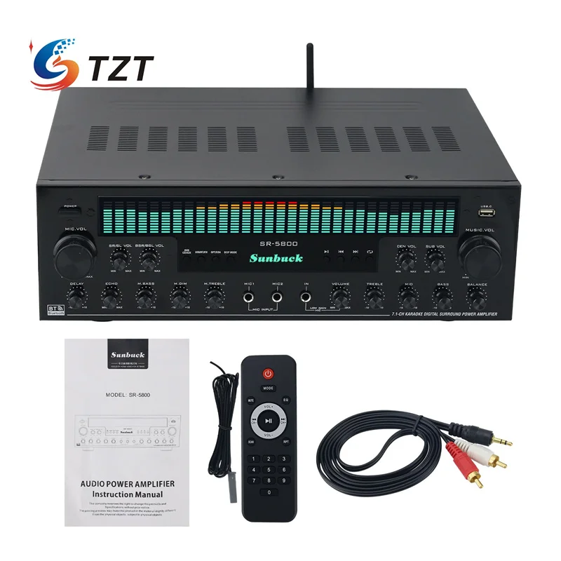 TZT SR-5800 1200W 220V Amplificador de 7.1 canales Amplificador Bluetooth Karaoke Amplificador de potencia envolvente digital