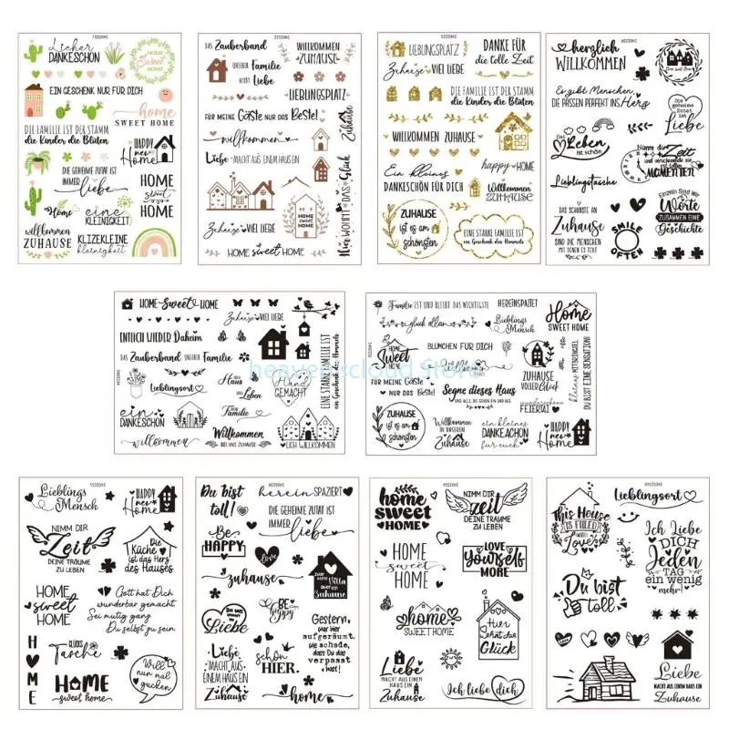 Y88B Palabras bendición alemana Frote en pegatina Agua transferencia agua Pegatina para vela Copa cerámica