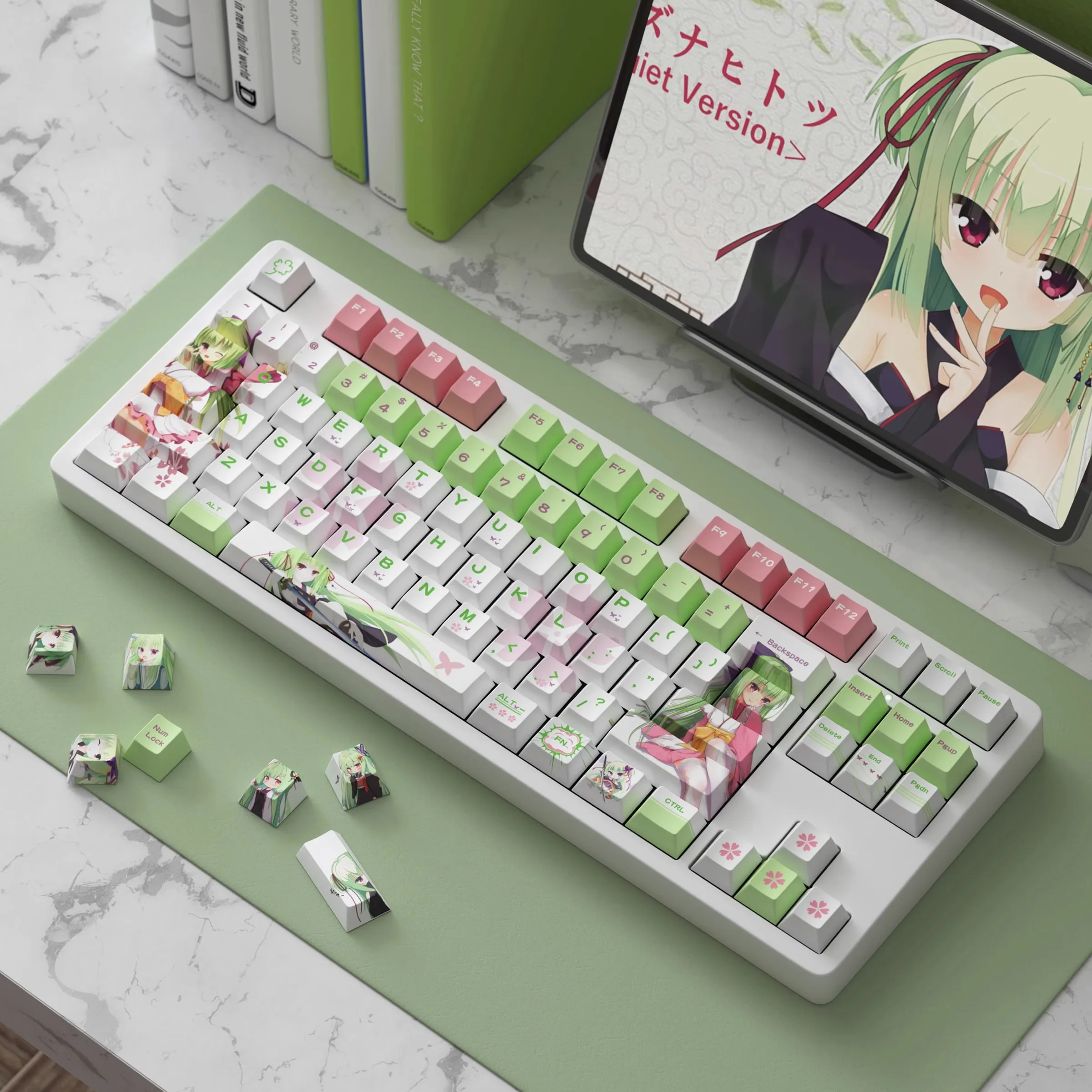 Juego de 125 teclas Senren Banka Murasame, teclas PBT Dye Subbed, teclas de dibujos animados de Anime, perfil de cereza, teclas a prueba de luz para interruptor MX