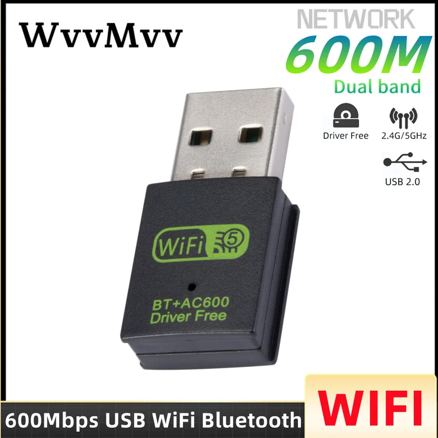 Adaptador USB WiFi Bluetooth de 600Mbps, receptor externo inalámbrico de doble banda 2,4/5,8 Ghz, Dongle WiFi RTL8821CU para PC, portátil y de escritorio