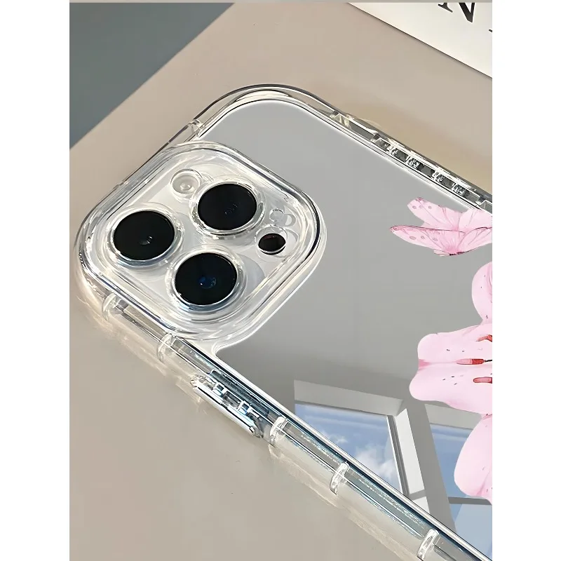 Ins-funda de teléfono con espejo rosa, fresca y elegante, para iPhone 17AIR 11 12 13 14 15 16 17Pro Max Plus, anillo de lente anticaída - imagen 3