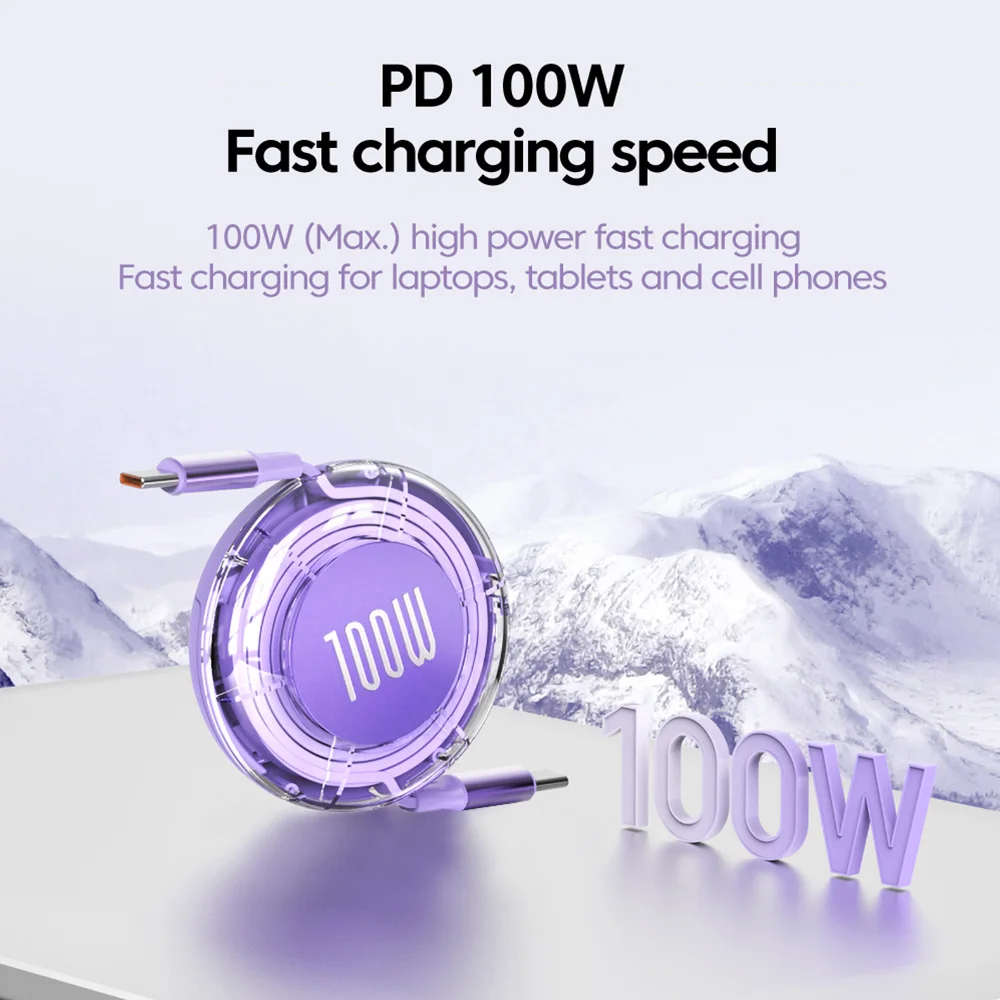 PD 100W USB tipo c a tipo c Cable de carga rápida para iphone 15 Xiaomi Huawei Tablet portátil Cable USB C retráctil Cable de datos - imagen 4