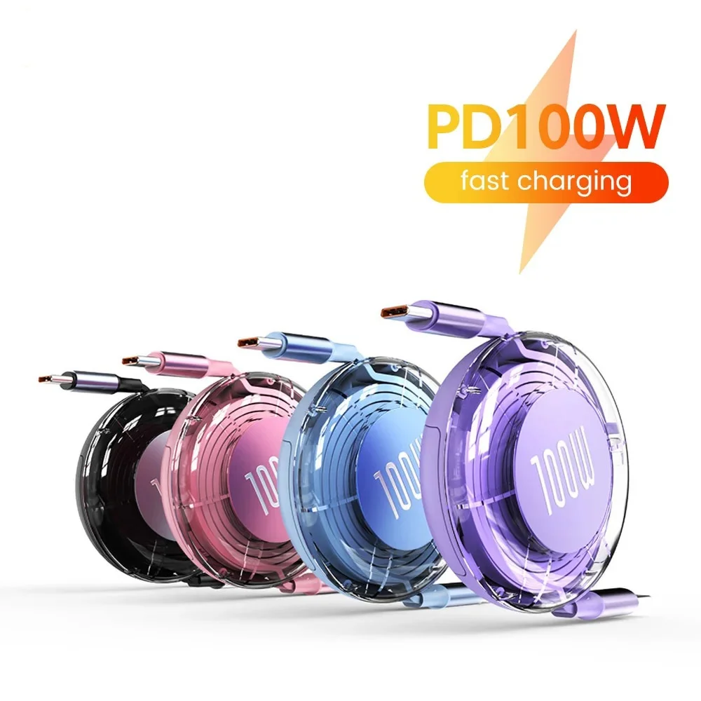 Cable retráctil de 100W tipo C a USB C Cable de teléfono de carga rápida para iPhone 15 Huawei Xiaomi MacBook iPad Cable de datos USB C
