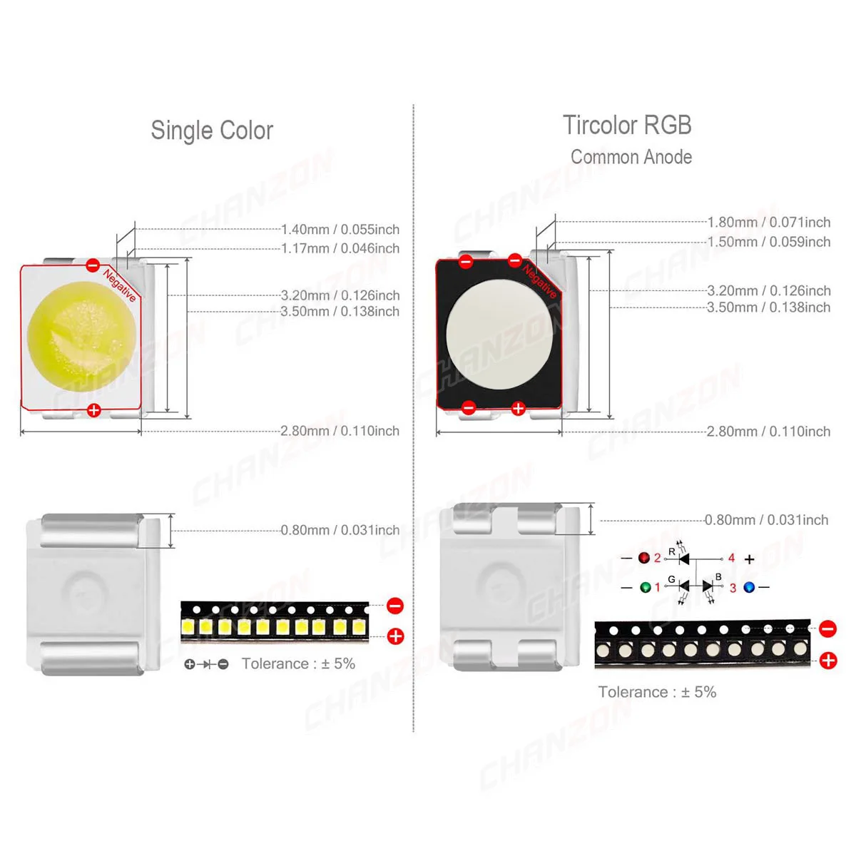 100 Uds 3528 SMD LED Chip de diodo blanco cálido rojo verde azul amarillo naranja UV púrpura rosa RGB PLCC2 PLCC-4 lámpara emisora de cuentas de luz - imagen 2
