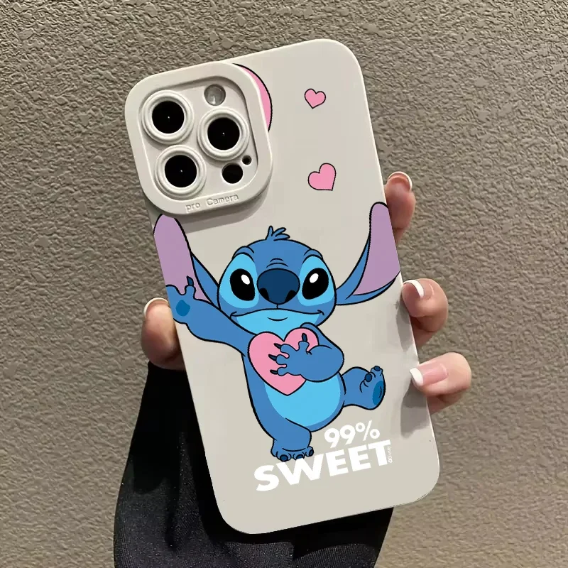 Funda de teléfono de dibujos animados felices coloridos de Disney Stitch para iPhone 15 16 14 13 12 11 Pro Max XR XS X 7 8 Plus MINI Y2K bonita funda Kawaii