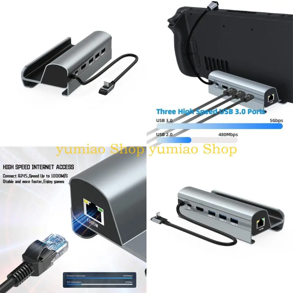 Estación acoplamiento tipo C HUB USB3.0 587B para base extensión Steam Deck Ethernet 1000M