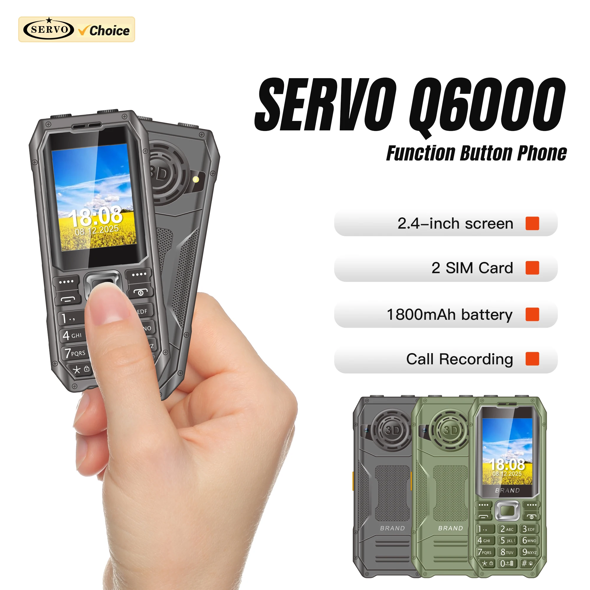 SERVO Q6000 botón teléfono móvil 2G GSM vibración 2,4 "pantalla velocidad Dial reproductor MP4 lista negra teléfono móvil para ancianos Dual SIM en espera