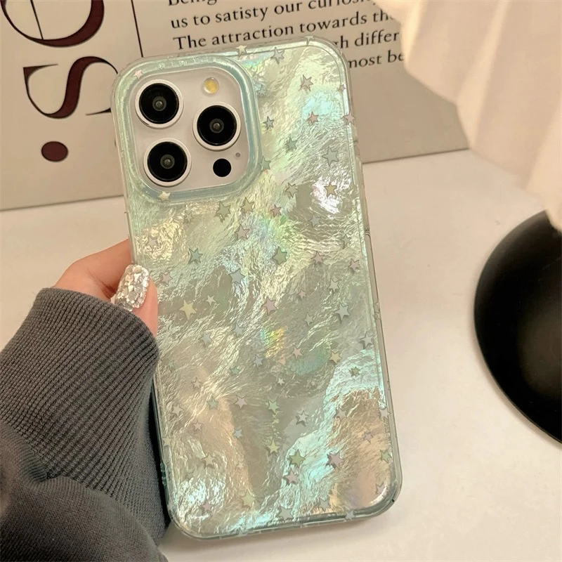 Funda de teléfono Aurora con estrellas degradadas para iPhone 16 15 14 13 12 11 Mini Pro Max X XR XSMax 7 8 Plus, funda suave con patrón de glaciar - imagen 2