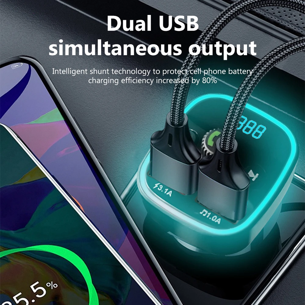Reproductor de música MP3 para coche, Cargador USB Dual, manos libres, Bluetooth, transmisor FM 5,0, receptor, tarjeta TF, disco U, reproductor auxiliar - imagen 5