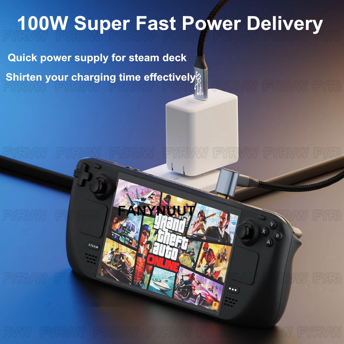 Cable de codo USB 3,2 Gen2 Thunderbolt, Cable de codo de 10Gbps tipo C SSD de 10Gbps, 5A, 100W, carga rápida para Nintendo Steam Deck, Cable de 90 grados - imagen 3