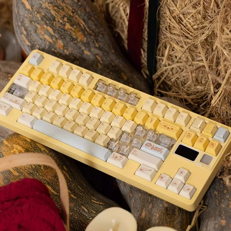Juego de teclas con tema de tienda de frutas, PBT personalizado + PC, bonito teclado amarillo pálido, perfil de cereza, teclas para juegos para teclado mecánico