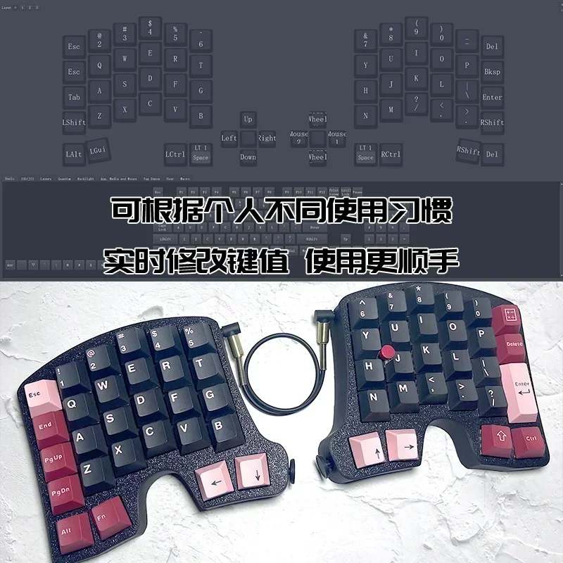 Kit de teclado dividido de pequeño punto rojo, YK-Y56 personalizado, Hotswap, ergonómico, mecánico a través del teclado 50% 40%, ThinkPad, barra puntiaguda - imagen 3
