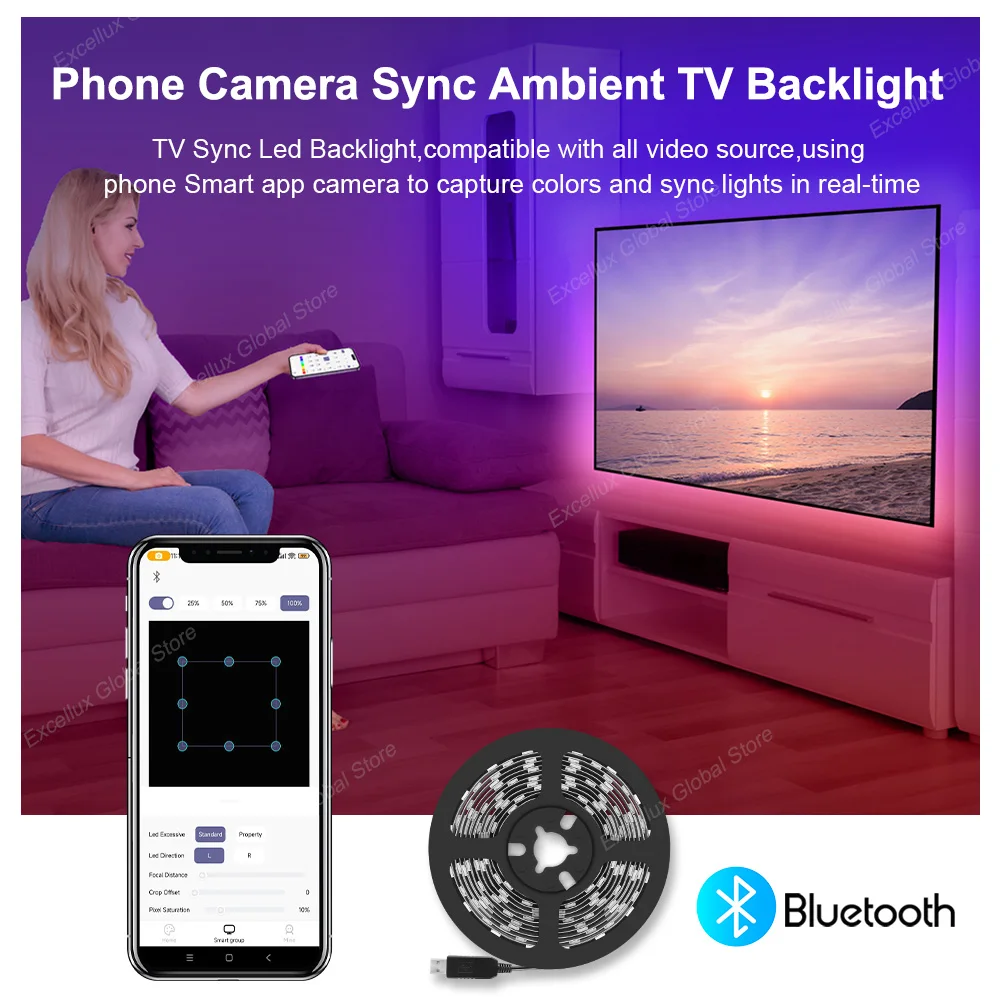 Kit de iluminación ambiental inteligente para TV y PC, tira de luces Led de retroiluminación, sincronización de Cámara por aplicación, USB, cinta RGB de sincronización de música para juegos de TV de 17-75 pulgadas - imagen 4