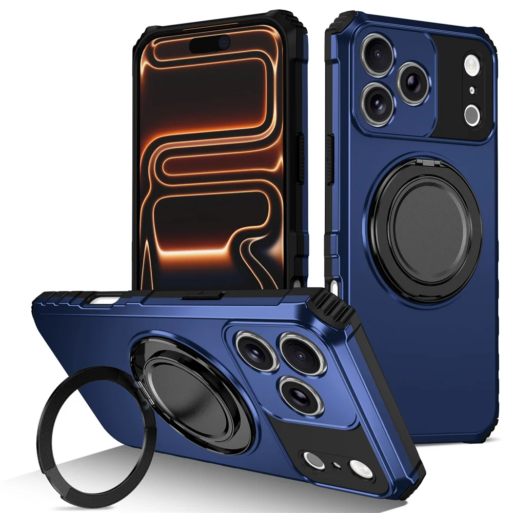 Funda de teléfono con soporte plegable magnético con imán giratorio de armadura de lujo para iPhone 17 16 15 14 13 12 11 Pro Max cubierta de parachoques a prueba de golpes