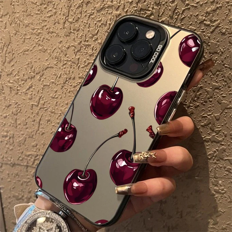 Funda de teléfono IMD plateada electrochapada con diseño de cereza bonita para iPhone 17 16 15 14 13 12 11 Pro Max 17 Air 16E 7 8 Plus X XS XR