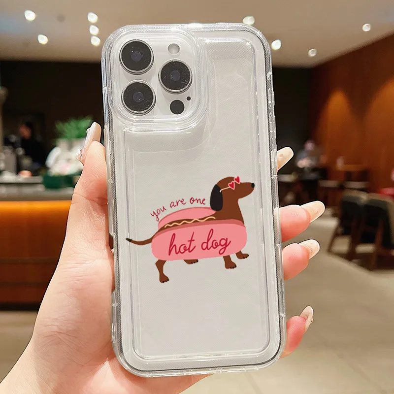 Adorable funda de teléfono transparente con temática de perro salchicha para iPhone 17 16 15 14 13 12 11 17 Pro Max X XS XR 7 8 Plus 16e funda suave a prueba de golpes - imagen 3