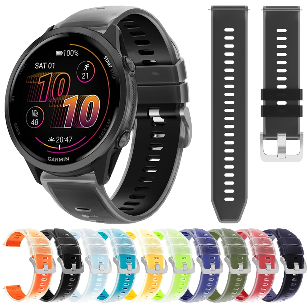 Correa deportiva transparente de silicona de 22mm para Garmin Forerunner 570 265 255 Music Venu 4 3 2 pulsera para Vivoactive 4 Correa