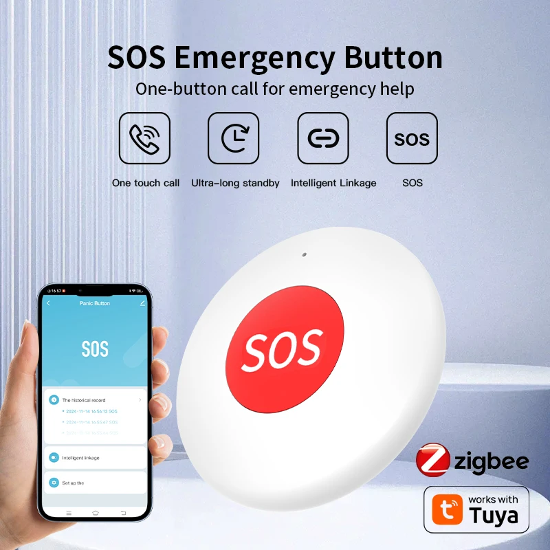 Tuya Zigbee SOS botón de emergencia alarma de una tecla para pacientes mayores niños ayuda de emergencia llamada dispositivo de seguridad Control por aplicación