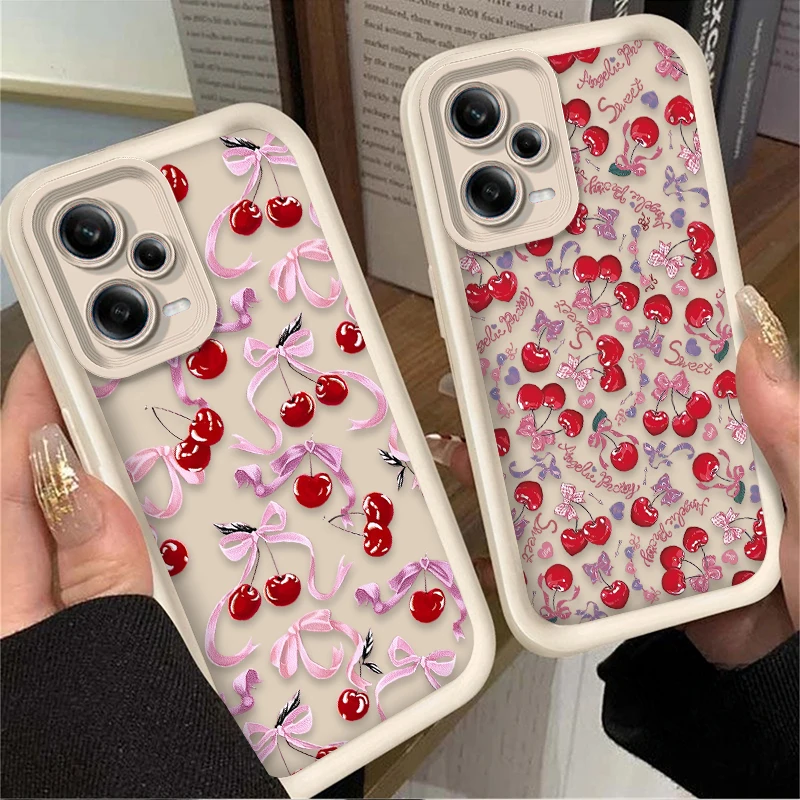 Funda blanda con lazo de cereza para Xiaomi Redmi Note 13 14 12 11 Pro Plus 5G 14S 12S 11S 10S 10 9 Redmi 14C 13C 12C 12 4G