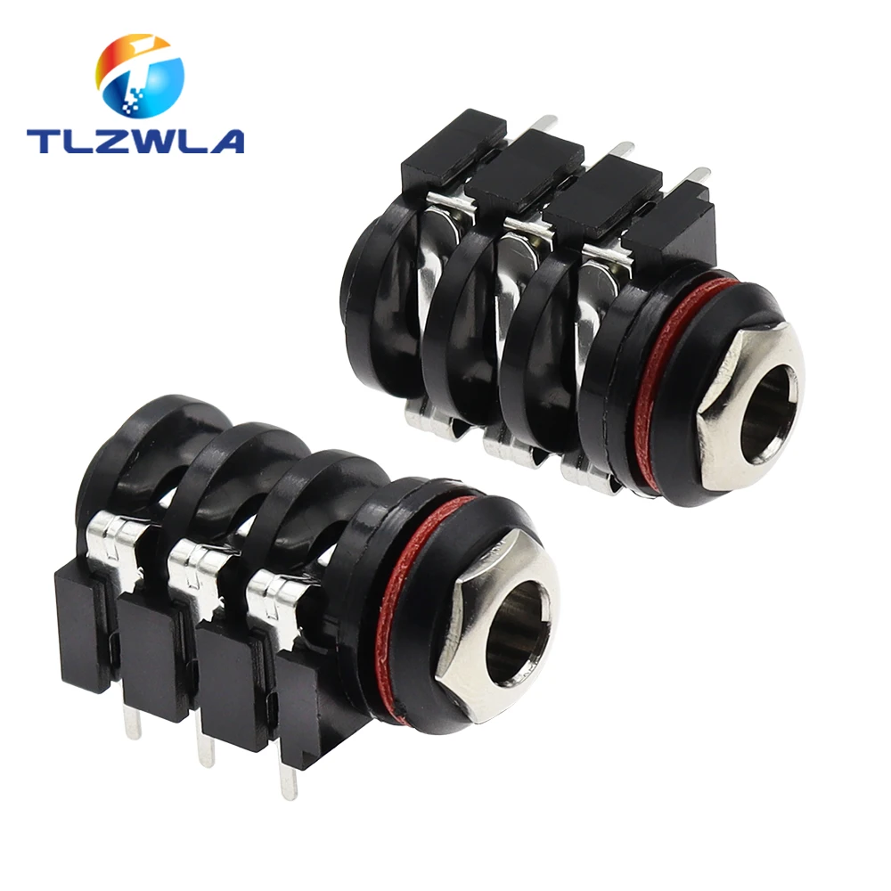 1 Uds 1/4 "6,35mm conector Jack de Audio estéreo 6,5mm PCB soldadura ángulo recto punta anillo manga TRS