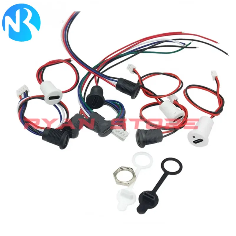 1 Uds USB tipo C conector impermeable 3A compresión directa 2/4/5Pin interfaz de carga de enchufe hembra con PH2.0 Termina 150MM - imagen 2
