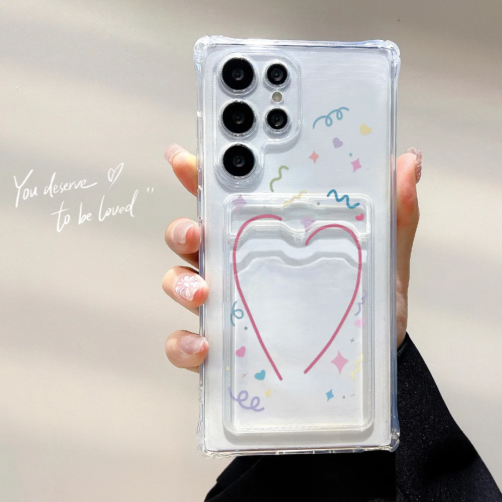 Funda de teléfono con tarjetero y corazón de amor para Samsung S24 Ultra S23 FE A55 5G A54 A35 A15 A16 S22 A06 A05 A05s, fundas suaves a prueba de golpes - imagen 2
