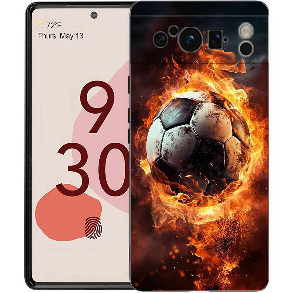 Funda de teléfono para Google Pixel 8, 7, 6 Pro, 8A, 7A, 6A, carcasa de TPU, silicona suave, a prueba de golpes, cubierta negra, balón de fútbol pasión - imagen 2