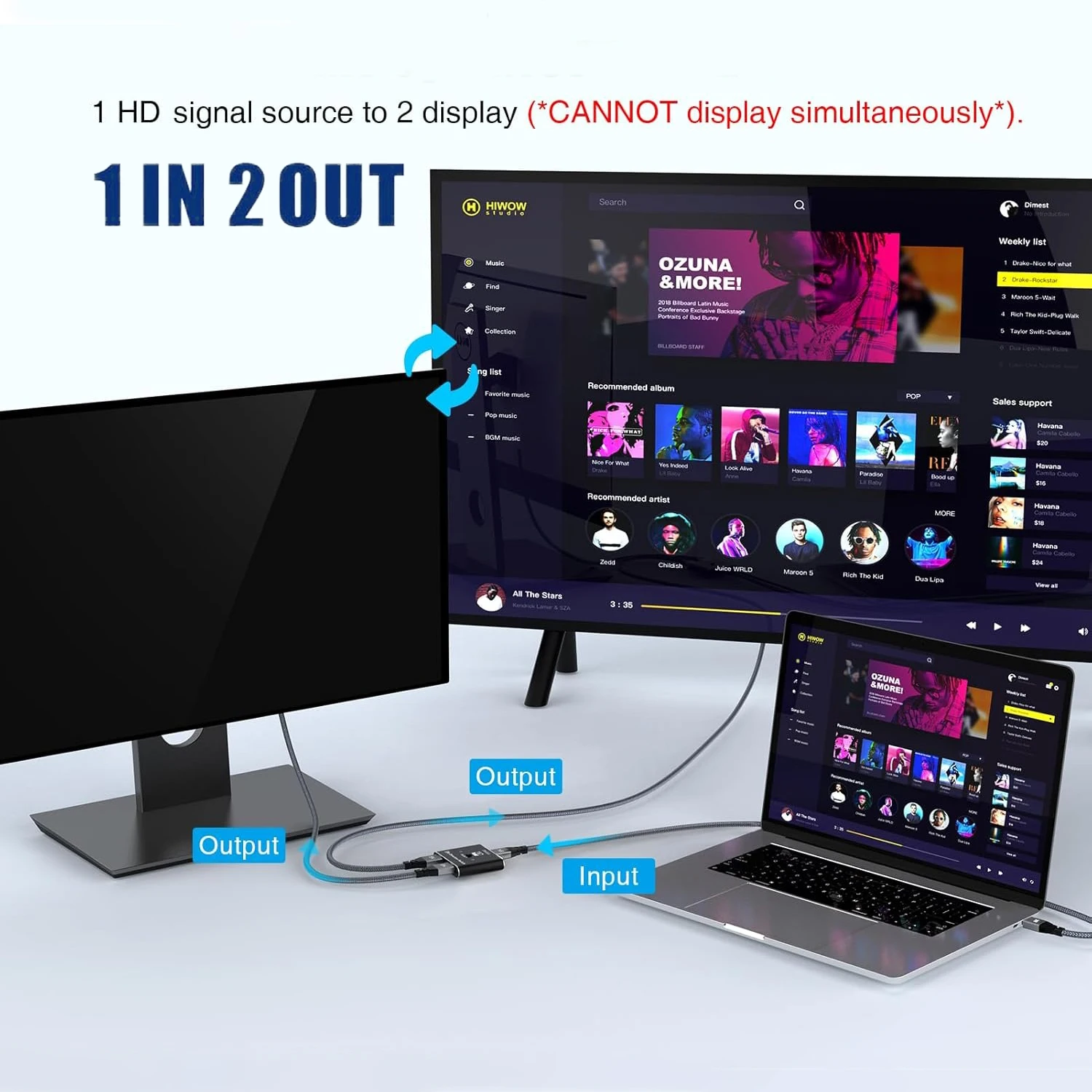 Divisor de interruptor bidireccional 8K compatible con HDMI 1 entrada 2 salidas 8K 4k @ 120Hz para Monitor Dual compatible con HDCP 2,3 HDR para ordenadores portátiles - imagen 4