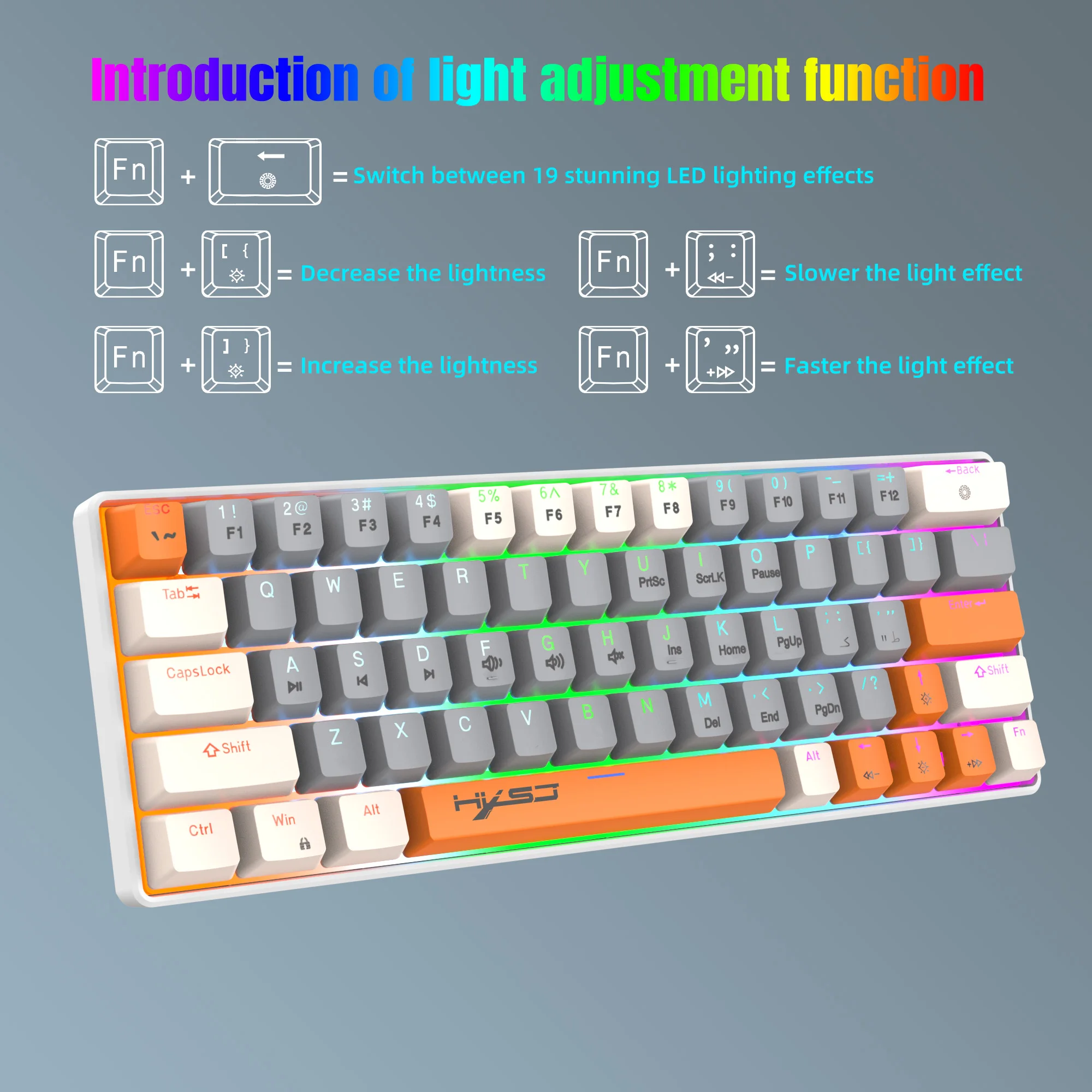 Teclado mecánico verdadero de 63 teclas, Mini interruptor azul/rojo con cable, teclado retroiluminado RGB de tres teclas de colores para ordenador portátil y PC - imagen 2