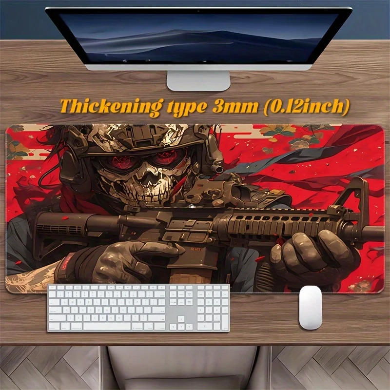 Alfombrilla de ratón para juegos Skull Warrior, alfombrilla de escritorio antideslizante grande de goma para el hogar y la Oficina, bordes cosidos duraderos, accesorio de escritorio para deportes electrónicos - imagen 2