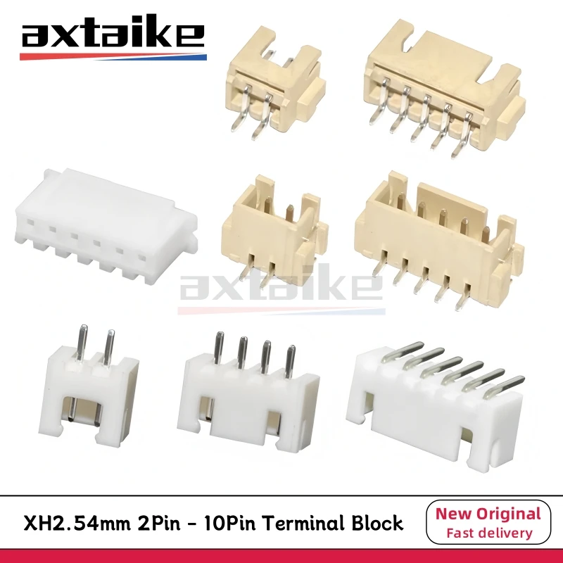 Conector macho y hembra JST, Terminal de cabeza de Pin recto Horizontal, 50 piezas, XH 2,54, 2P, 3P, 4P, 5P, 6P, 7P, 8P, 9P, 10P, 2,54 MM