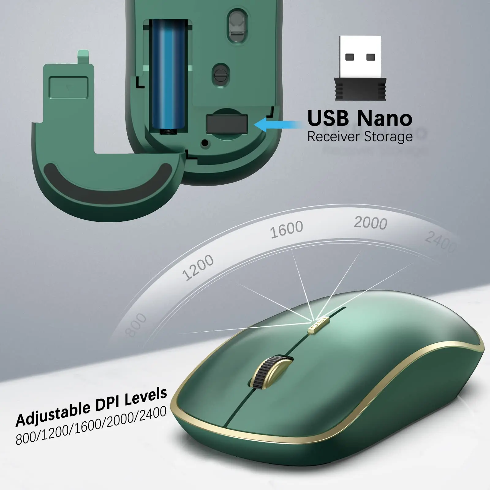 Juego de teclado y ratón inalámbricos para ordenador portátil, diseño compacto y portátil de 2,4G para oficina, color dorado, gris, rosa, rojo vino, plateado y verde - imagen 5