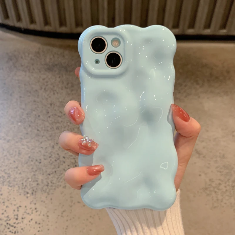 Funda de teléfono Ins Fashion Macaron Blue Wave Bubbles para iPhone 16 Pro Max 17 Air 15 13 12 11 14 Plus, funda trasera de TPU a prueba de golpes - imagen 4