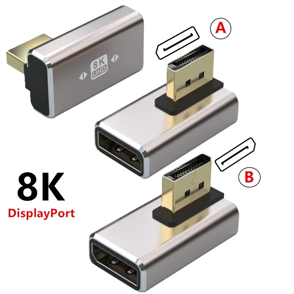 Adaptador DisplayPort en ángulo, 8K @ 60Hz, macho a hembra, 90 grados, ángulo derecho, izquierda y derecha, adaptador DP plano Vertical - imagen 2