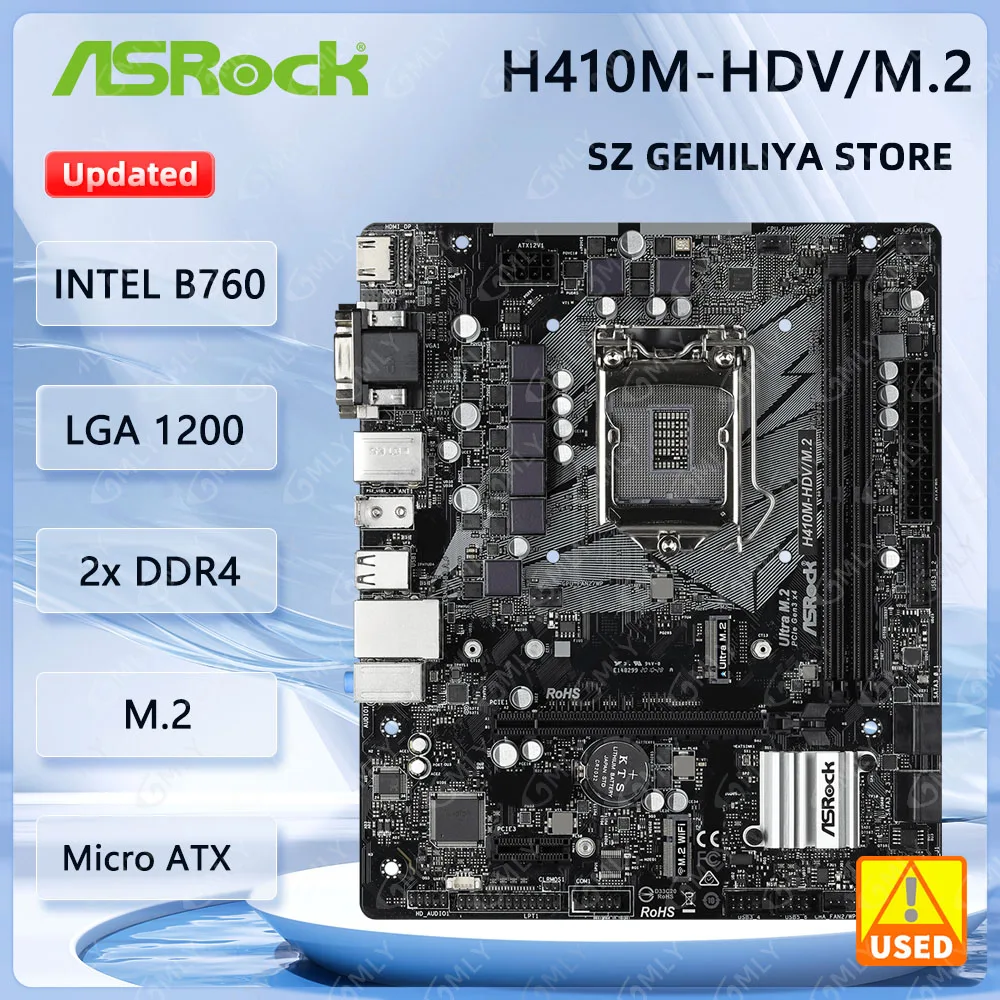 Placa base ASROCK H410M-HDV/M.2 Intel H410 2xDDR4 64GB LGA 1200 Micro ATX compatible con i3-10105 i5-10400F i9-10900 cpu