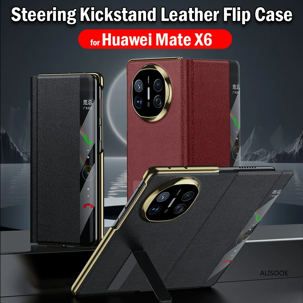 Funda con soporte de dirección para Huawei Mate X6, Funda de cuero con tapa para teléfono con vista inteligente para Huawei Mate X6 5G Capa Funda - imagen 2