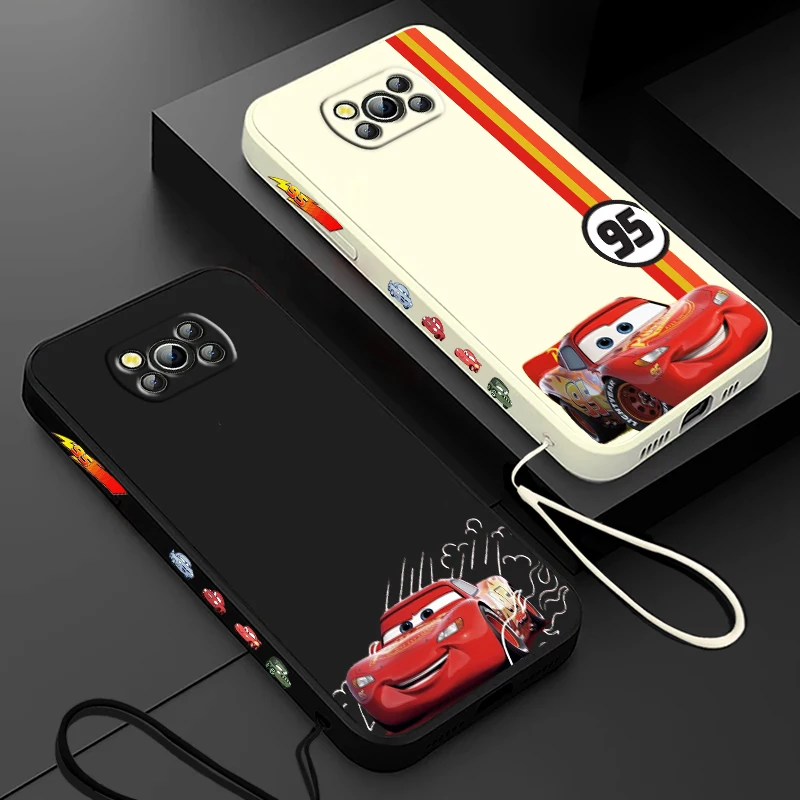 Disney Cars Lightning McQueen funda para Xiaomi Poco, X4, X3, F4, NFC, M6, M4, M3, GT S Pro, 4G, 5G, cuerda líquida izquierda
