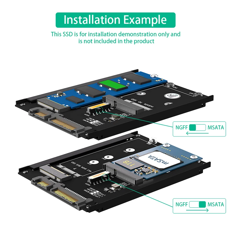 Nuevo con carcasa de Metal NGFF B/B + M Key M.2 SATA SSD M2/mSATA a SATA convertidor mSATA SSD a 7mm 2,5 "SATA3.0 6Gb adaptador tarjeta Riser - imagen 5
